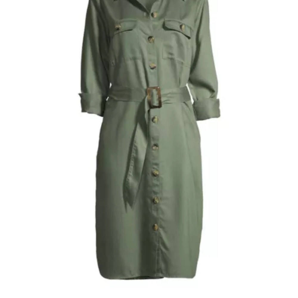 Time and Tru Olive Button-Front Midi Shirt Dress - Picture 4 of 6